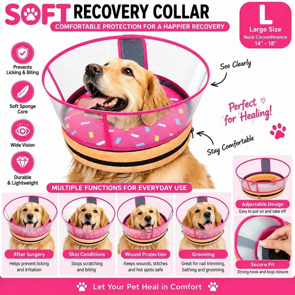 Inflatable Dog Cone Collar with Detachable Sturdy Shield,Soft&Lightweight large